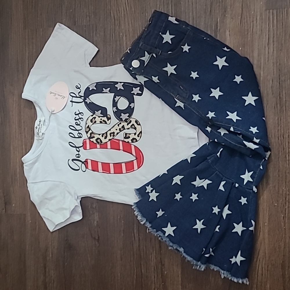 Girls size 5 XL God Bless the USA outfit flare jeans t shirt NWT Marie Nicole
